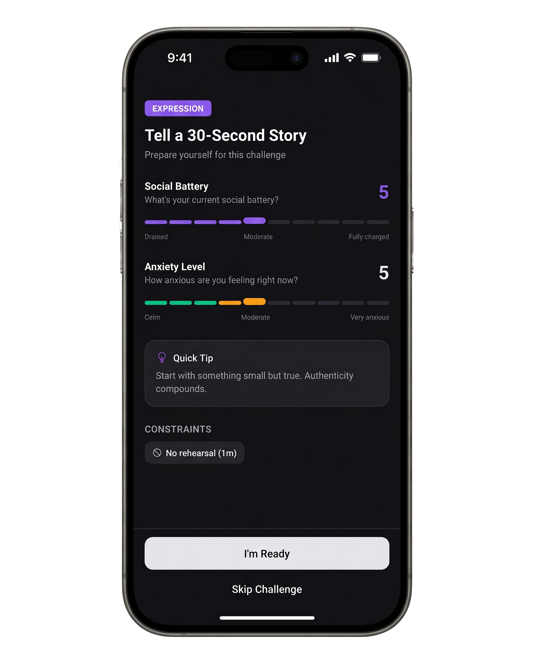 Pre-task screen
